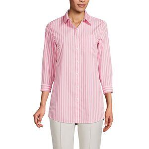 Lands' End Women's No Iron Tunic Shirt Blush Pink and White Stripes size 4P P4